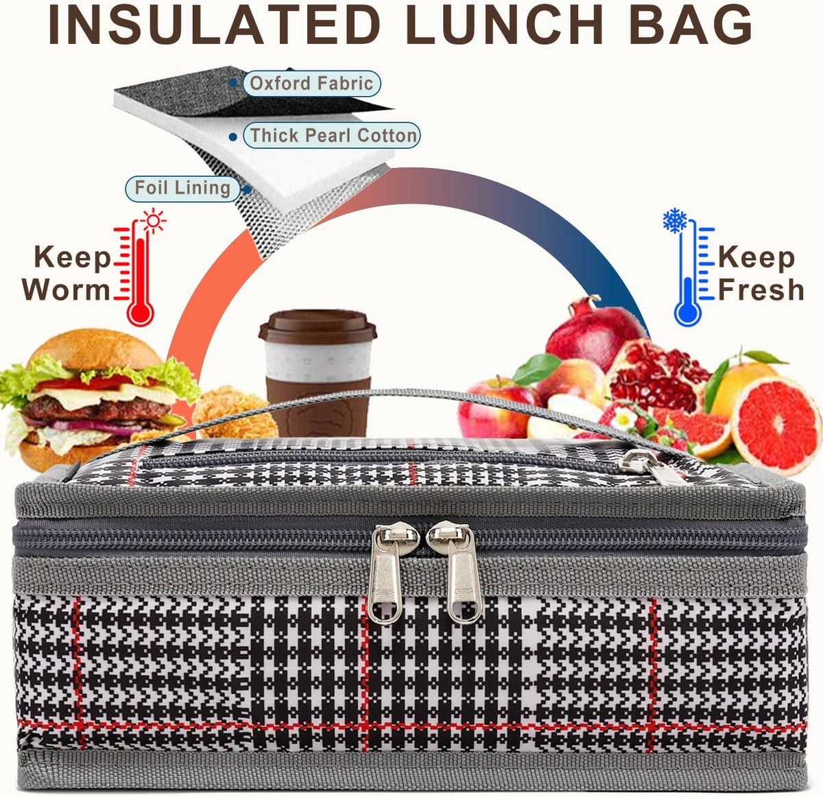 FlowFly Small Insulated Lunch box Portable Soft Bag Mini Cooler Thermal Meal Tote Kit with Handle for Work & School (W&B)