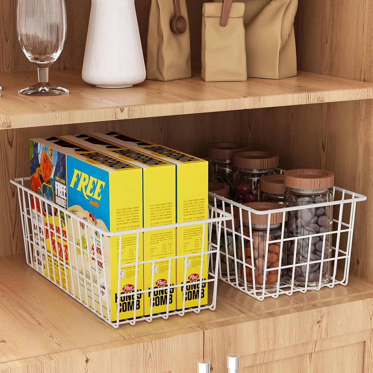 Orgneas Freezer Organizer Bins, Upright Freezer Basket Drawer Organizer Bins, Better Air Circulation Metal Wire Storage Container Bin For Chest Deep Freezers, Easy Sort & Get Food, 2 Large 2 Medium