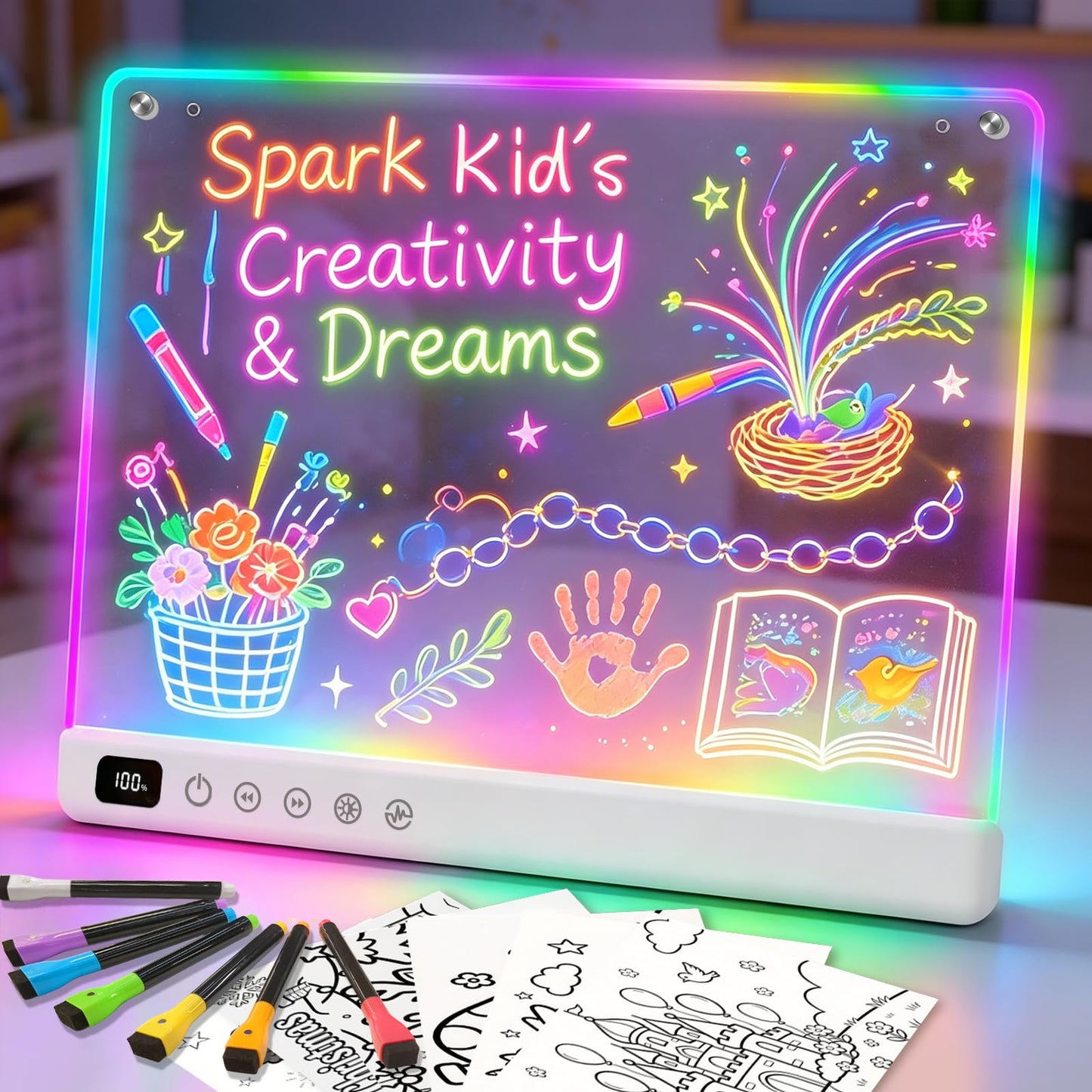 Lumiboard Led Drawing Board with 13 Light Effects, 16" Rechargeable Glow Doodle LED Note Board with Colors, Neon Light Up Drawing Tablet Gifts for Kids for Easter Birthday Christmas Gift Ideas