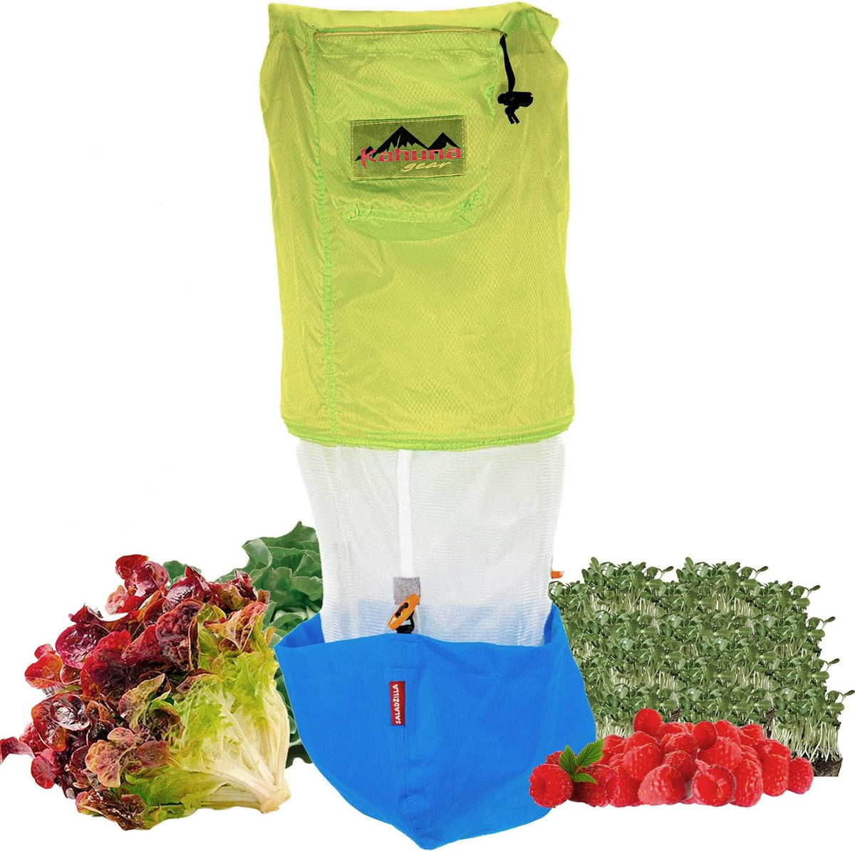 Saladzilla by Kahuna Gear: Large Salad Spinner, 2 Gallon Capacity (8 Qt.), Collapsible & Portable [Vegetable/Sprouts/Microgreen/Herb Dryer] Durable BPA-Free Fabric