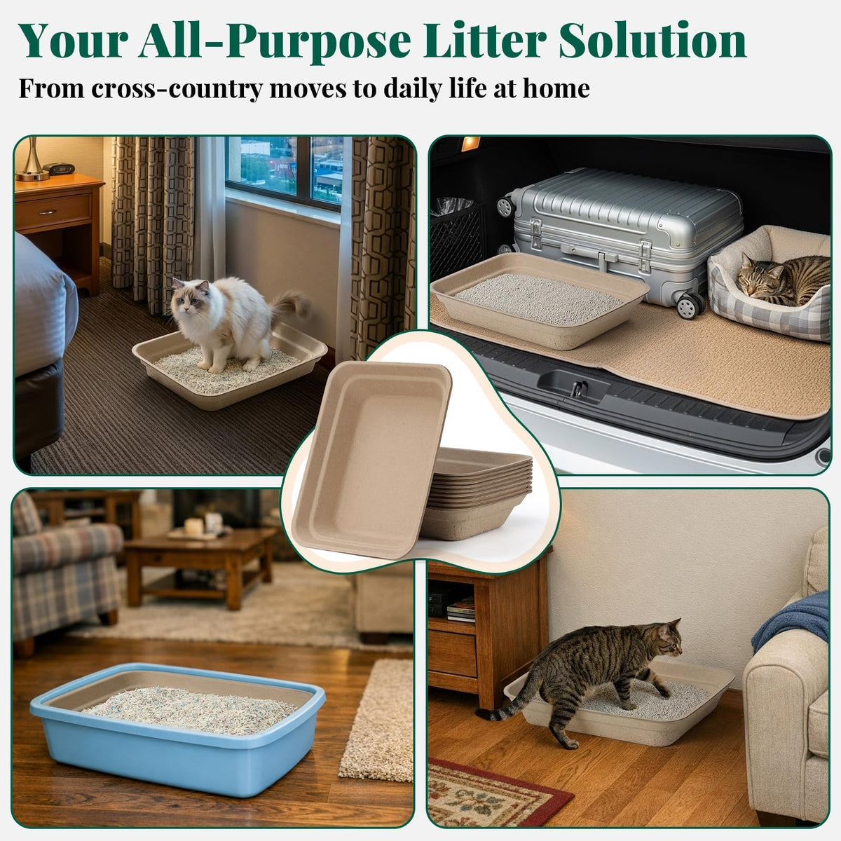 10-Pack Disposable Litter Box for Kitty Cats, Thick & Leak-Proof, Eco-Friendly Travel & Home Litter Pan, No-Scrub for Cats