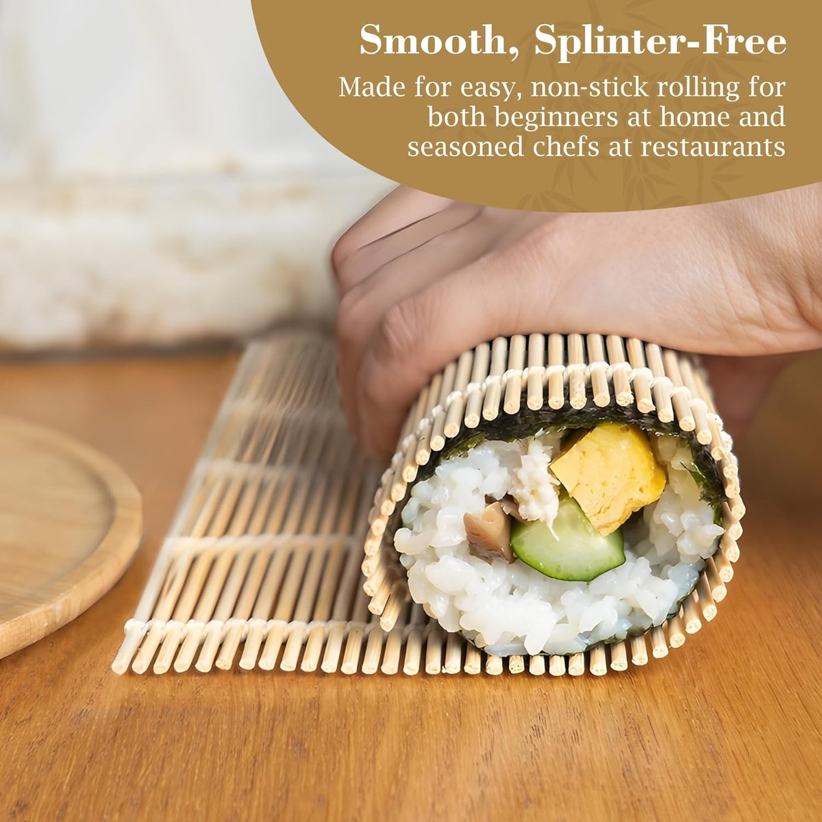Fusion Select 1 Pk Bamboo Sushi Mat - Sushi Roller Mat for Making, Shaping & Molding Sushi Roll & Kimbap - Food-Safe Sushi Making Supplies, Tools & Accessories - Made of Natural Bamboo - 9.5x9.5