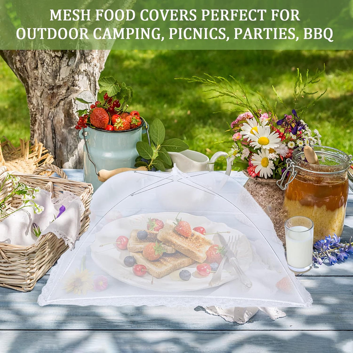 ZMCINER 5 Pack Food Tents Food Covers for Outdoors Mesh Screen Include 1 Extra Large (40"X 24") & 4 Standard (17"X 17") Collapsible and Reusable Mesh Food Covers for Outside, Fruit Cover