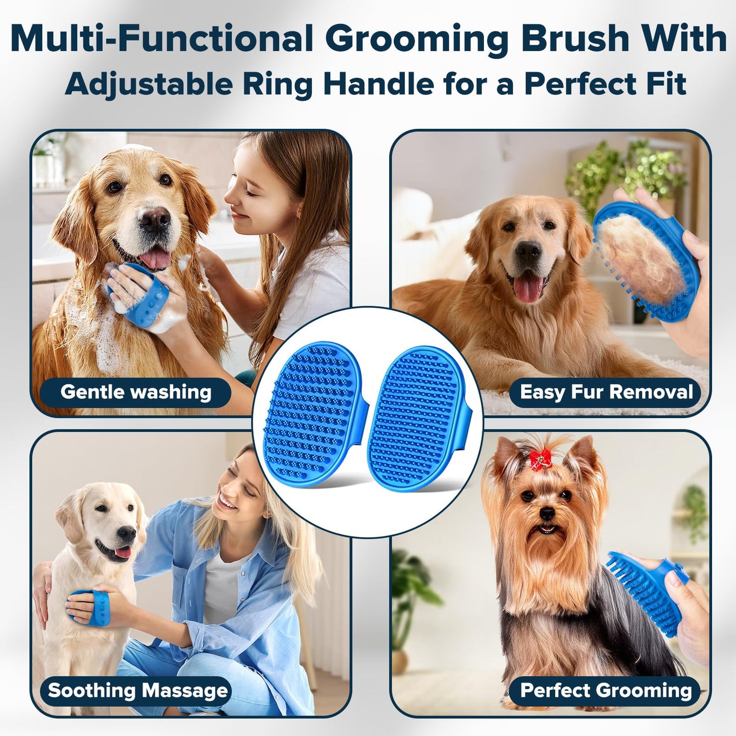 6PCS Grooming & Bath Supplies for Dogs, Cats | Dog Washing Gloves | Dog Bath Brush | Dog Shower Brush | Pet Grooming Gloves | Dog Grooming kit | Pet Supplies for Showerhead & Sprayer (Navy Blue)