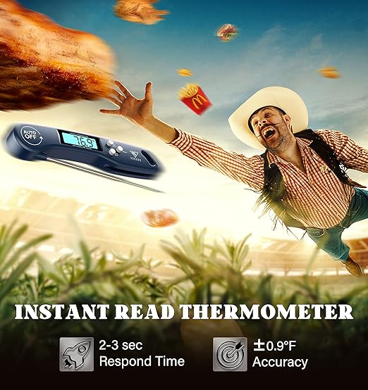DOQAUS Digital Meat Thermometer, Instant Read Food Thermometers for Cooking, Kitchen Probe with Backlit & Reversible Display, Wide Temperature Range for Turkey, Grill, BBQ, Baking, Bread, Sourdough