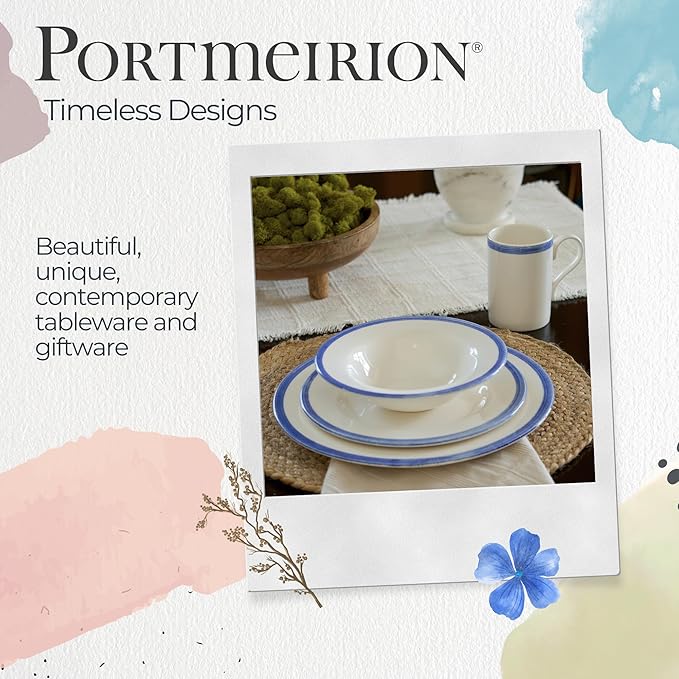 Portmeirion Potter's Brushstroke Oatmeal Bowl (Set of 4) - Ideal for Porridge, Soup, Desserts - Microwave & Dishwasher Safe Earthenware Bowls, Durable Dishware Collection - Made in UK (Blue)