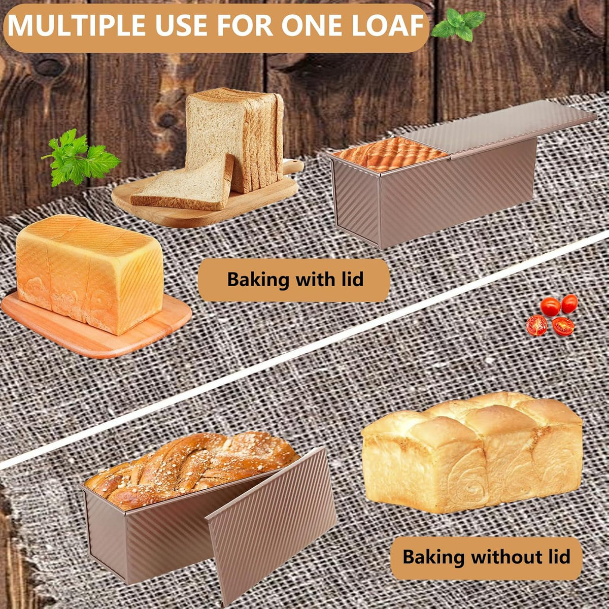 SS&CC Pullman Loaf Pan with Lid 13x4 | 2.2lb Carbon Steel Bread Pan for Homemade Sourdough & Sandwich Bread | Nonstick Bakeware, Heavy Duty & Easy Clean (Gold, 2.2lb)