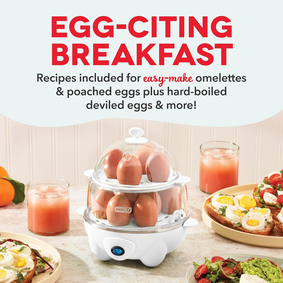 DASH Deluxe Rapid Egg Cooker for Hard Boiled, Poached, Scrambled Eggs, Omelets, Steamed Vegetables, Dumplings & More, 12 capacity, with Auto Shut Off Feature - White
