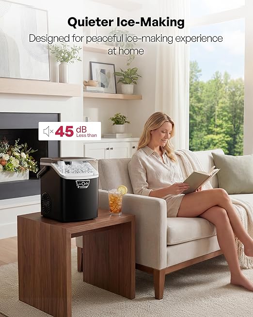 ICYGLEE Nugget Ice Maker Countertop with Handle, Ready in 4 Mins, Max 40lbs/24H, Chewable Ice, Self-Cleaning, Portable Sonic Ice Maker with Basket and Scoop, for Home/Party/RV/Camping (Black)