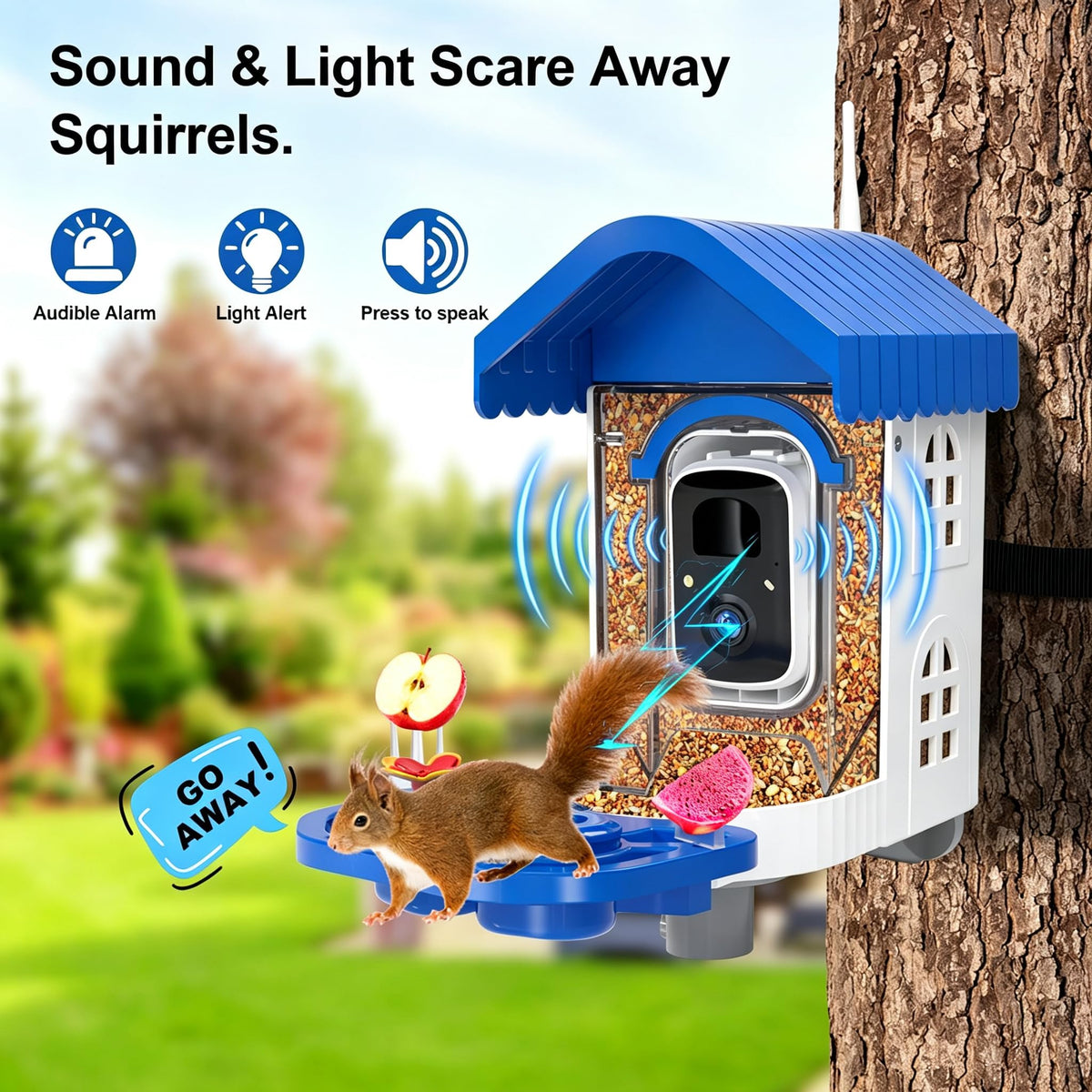 NEEZUKAR Smart Bird Feeder with Camera Solar Powered, AI Species Identification, 2K HD Video, Instant Arrival Alerts, Weatherproof Design for Outdoor, Best Gift for Bird Lovers(Blue)