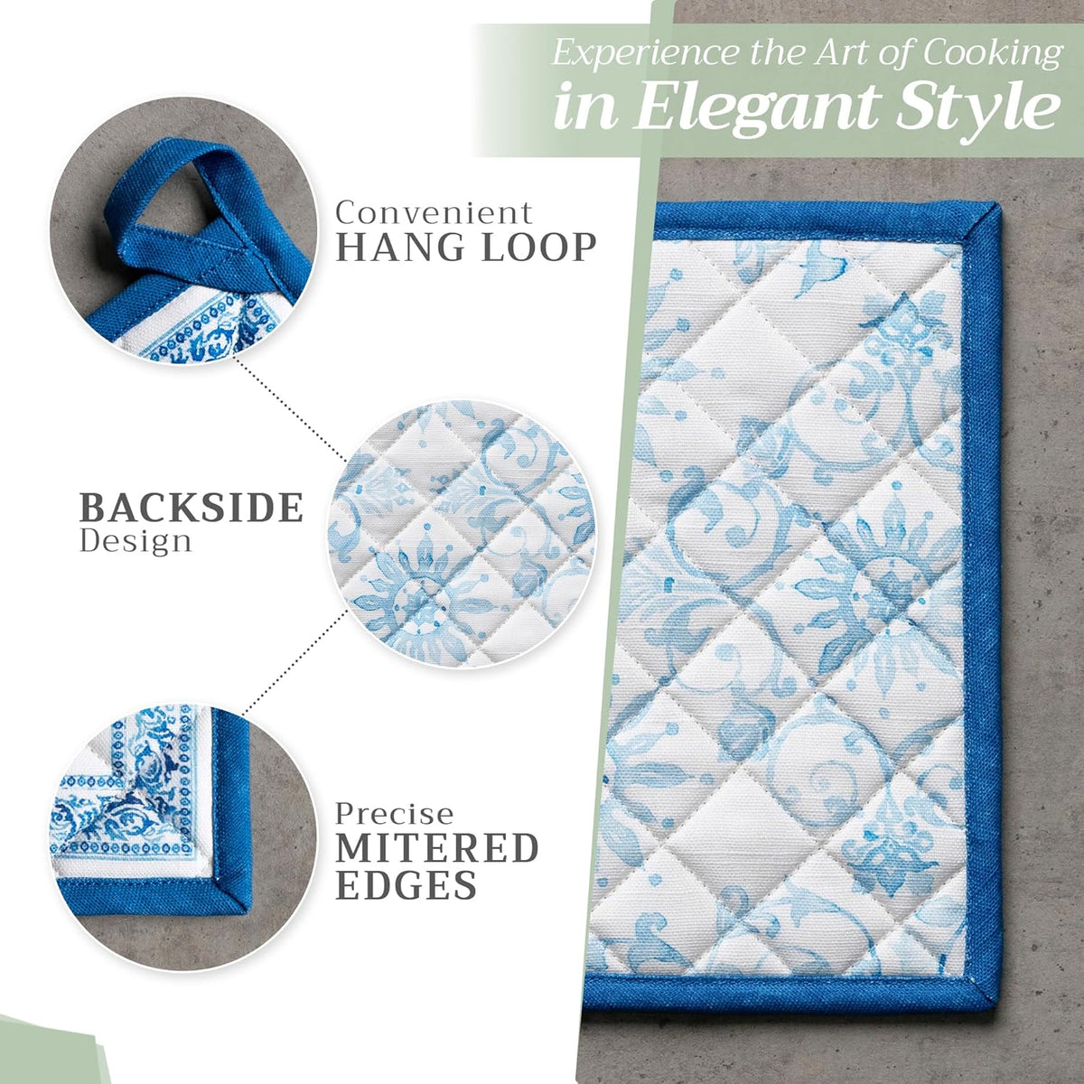 Maison d' Hermine Pot Holders 100% Cotton Heat Resistant Potholders 8" x 8" Hot Pads with Loop BBQ, Cooking, Baking, Grilling, Kitchen, Handling Hot Pans Spring/Summer (Pack of 1, Cedrat)