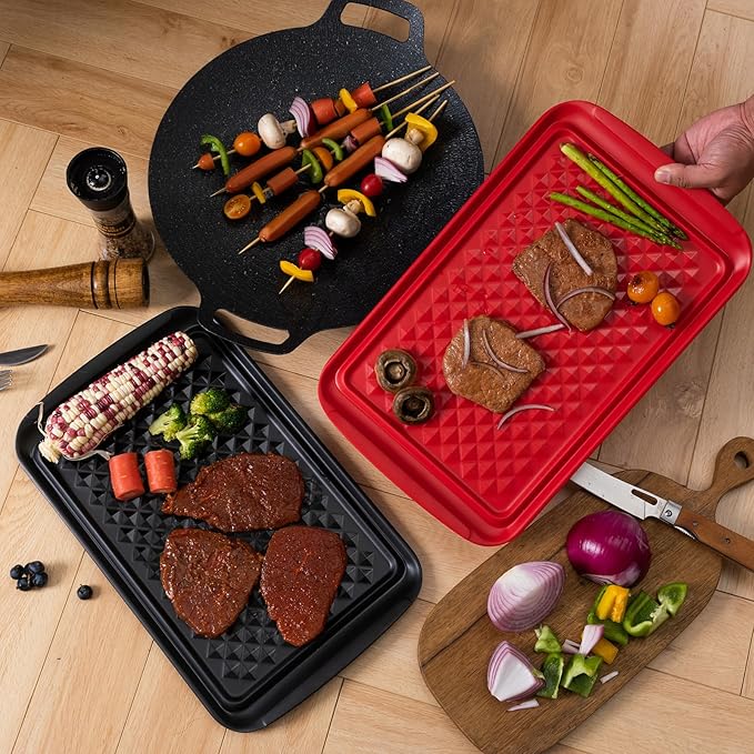LEHAHA Grilling Prep and Serve Trays, BBQ Serving Platter, Melamine Serving Trays for Food, Set of 2, Great Gift for Father's Day, BBQ Lovers, Prefect for Chrismas Festival and Everyday use.