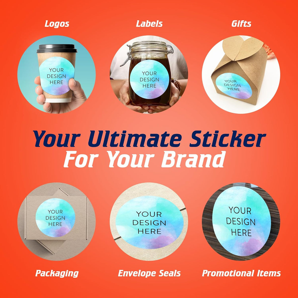 100 Custom Vinyl Stickers - Upload Your own Image, Text, Design, Logo - Personalized Logo Labels for Handmade, Packaging, Bottle, Jars, Candle, Brand Stickers (Sky Blue, 6x6)