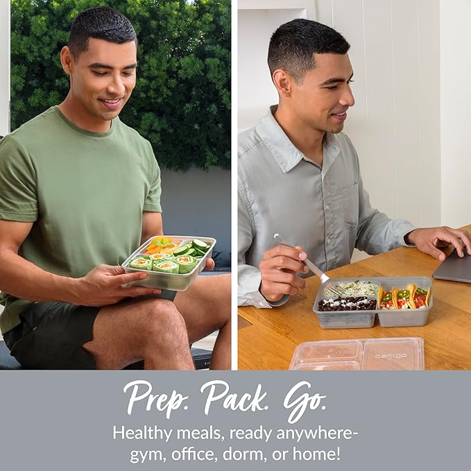 Bentgo Prep - 20-Piece 3-Compartment Reusable Meal Prep Containers with Lids, PFAS & BPA Free Materials, Durable, Microwave, Freezer, & Dishwasher Safe To Go Food Storage (Silver)
