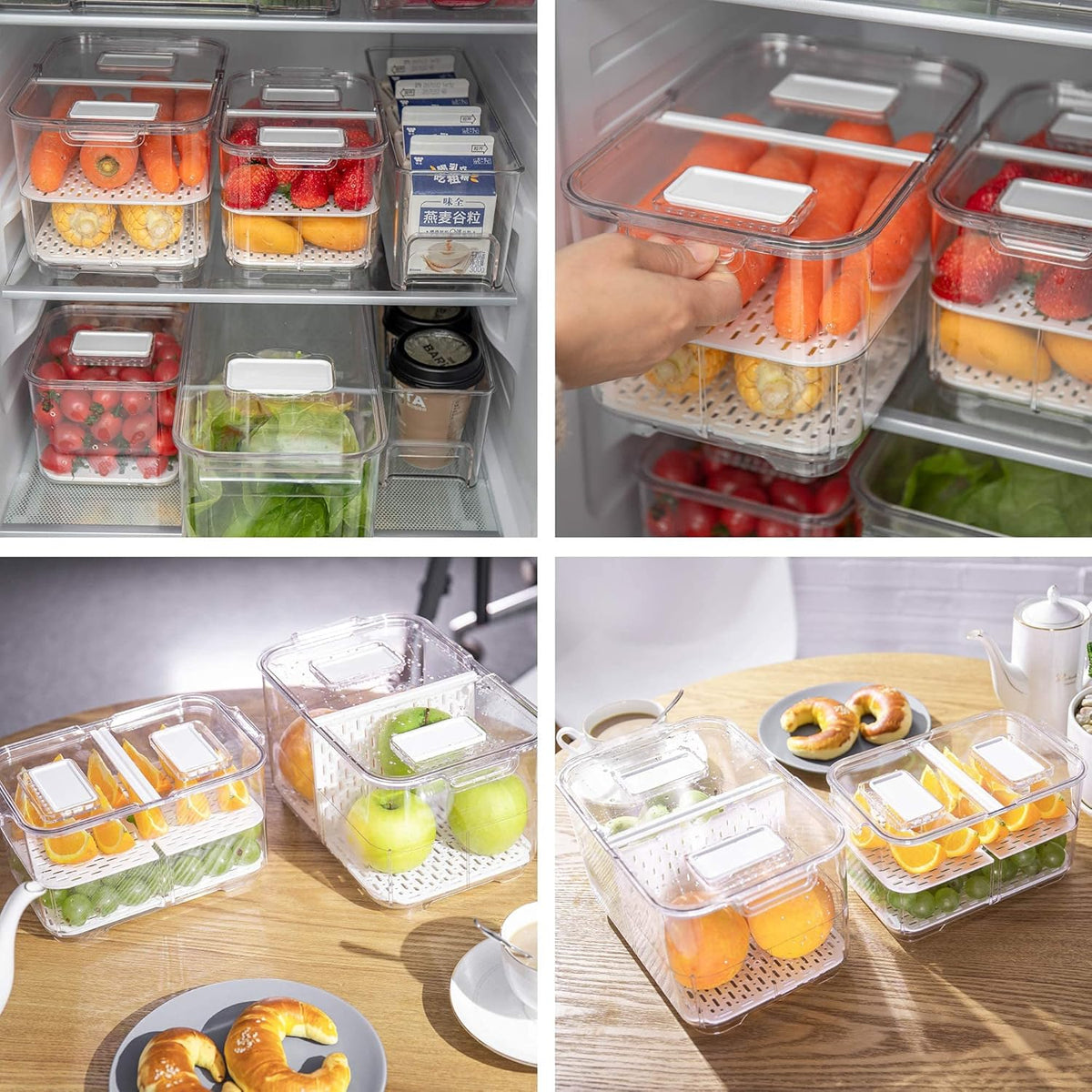 vacane Produce Saver with Folding Lids,2 Piece Fruit Vegetable Storage Container with Vents Stackable Fridge Drawers Organizer Salad Lettuce Keeper For Refrigerator,Bpa-free Fresh Keeper,5.7L&2.8L