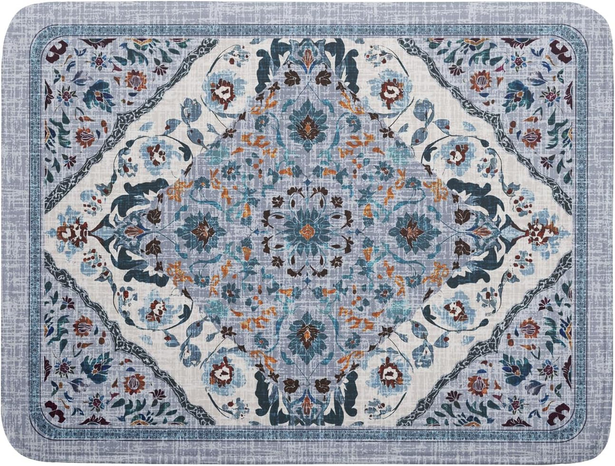 Boho Flower Dish Drying Mat Blue Bohemian Dishes Drainer Rack Mat 18x24 Inch Microfiber Kitchen Drying Pad for Countertop Tableware Decor