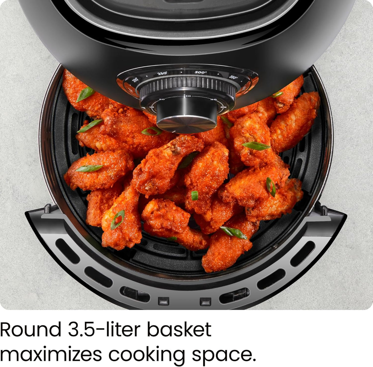 CHEFMAN Small Air Fryer Healthy Cooking, 3.6 Qt, Nonstick, User Friendly and Dual Control Temperature, w/ 60 Minute Timer & Auto Shutoff, Dishwasher Safe Basket, Matte Black, Cookbook Included