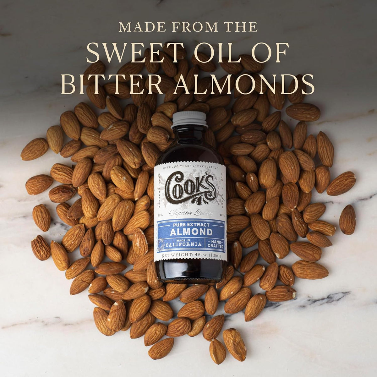 Cook’s, Pure Almond Extract for Baking, Cooking, and Mixology, Allergen Free Almond Flavoring Extract, 4 oz