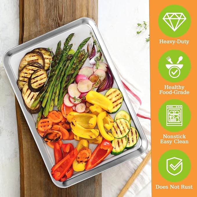 CEKEE 4 Pack Baking Pans Set, Nonstick Stainless Steel Cookie Sheets for Baking, Heavy Duty & Dishwasher Safe Sheet Pan-10x7x1in Small Cookie Pans, Cookie Pans Trays Sheets For Kitchen & Restaurant