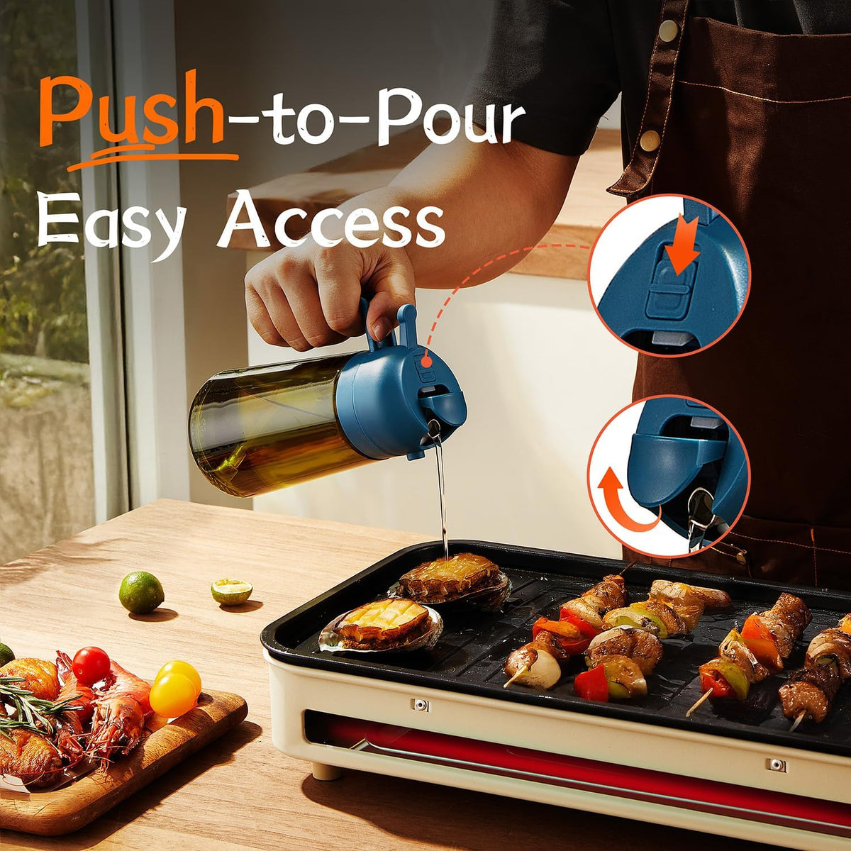 TrendPlain - Original 16oz/470ml Olive Oil Dispenser Bottle for Kitchen Gadgets and Air Fryer Accessories - Olive Oil Sprayer for Cooking w/Stickers - Black&Navy