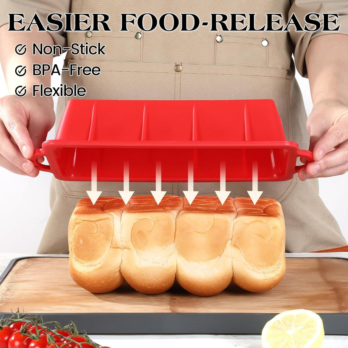 Silicone Bread Loaf Pan - Nonstick Large 10 x 4.8 inch Loaf Pans with Metal Reinforced Frame (Red)