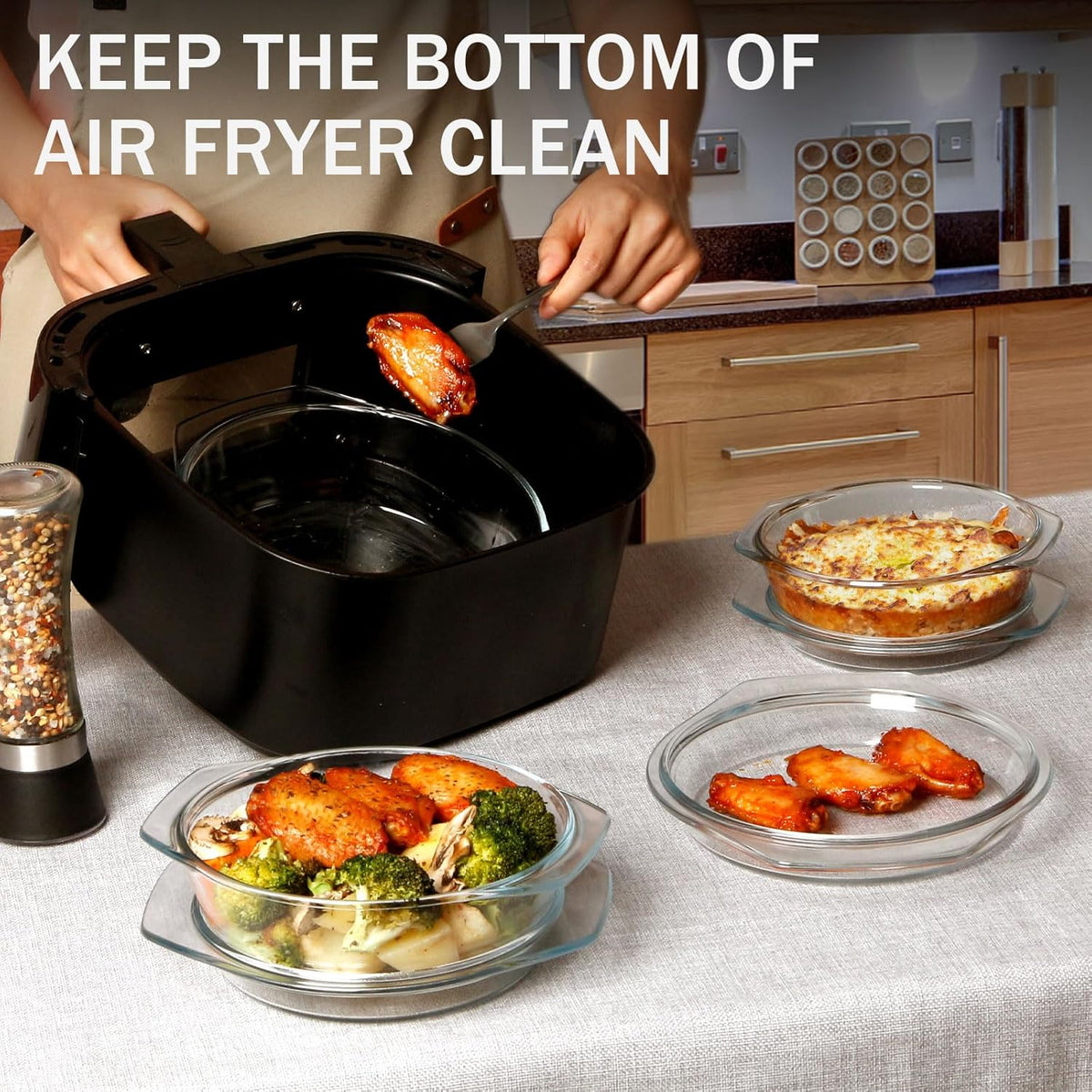 ZYER Round Glass Casserole Dish Set, 3 Sizes (0.65L, 1L, 1.4L) with Glass Lids