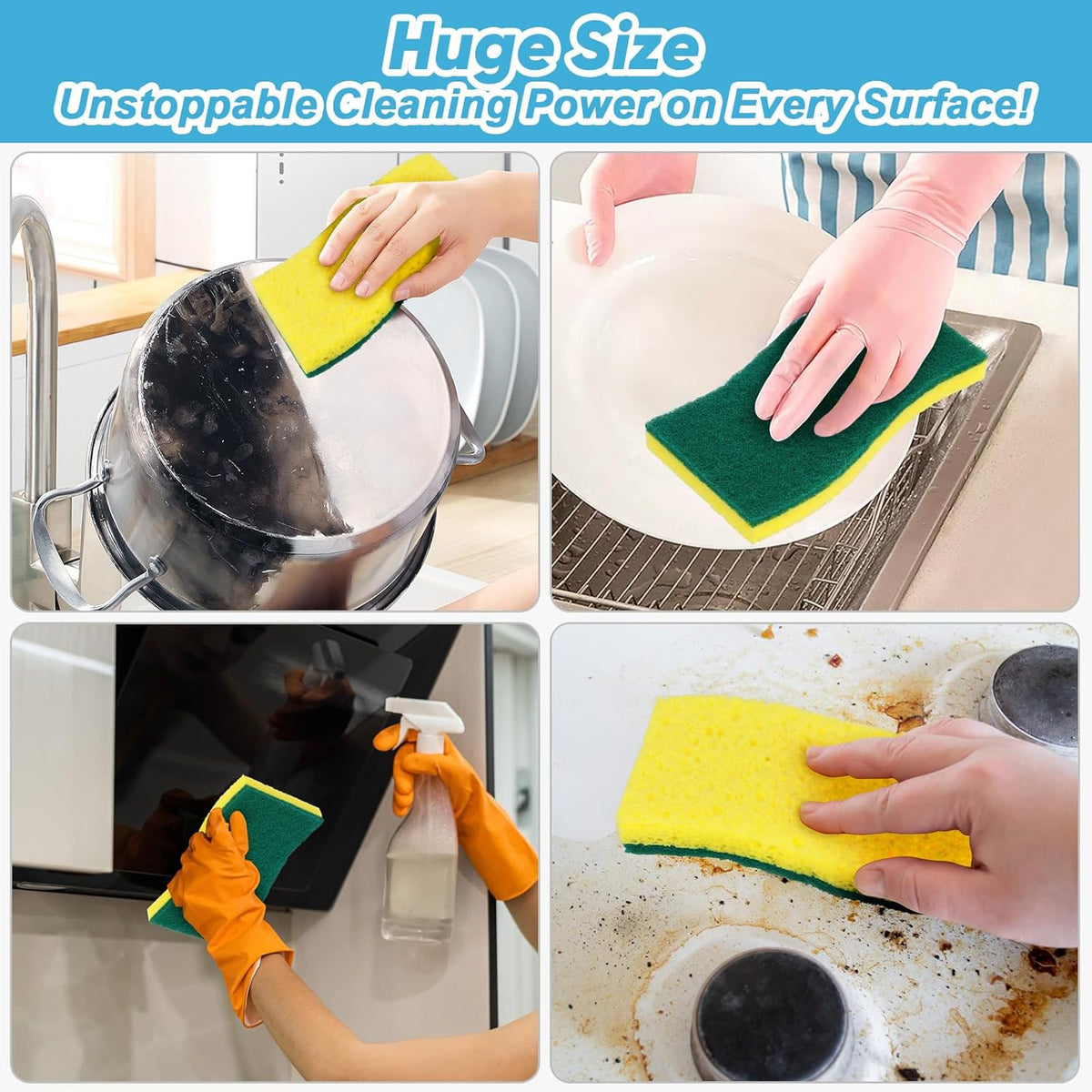 AIDEA XL Scrub Sponges 6Count, Heavy Duty Sponges for Dishes, Extra Large Sponge for Cleaning Kitchen and Household, Heavy Duty Sponge Safe for Non-Coated Cookware, Cleaning Power for Bathroom, House