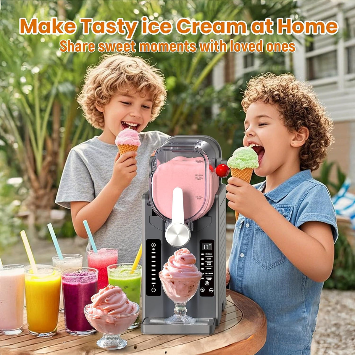 Slushie Machine No Ice Needed: Soft Serve Ice Cream Machine,Slushy Machine for Home with 6 Preset Programs, Quiet Operation, LED Display, Auto-Clean,Perfect for Milkshakes, Margarita Smoothie, Frappés
