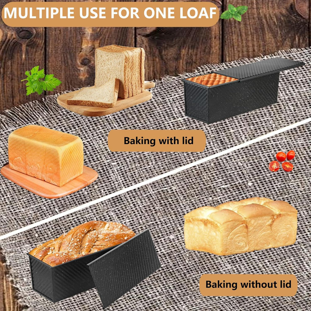 SS&CC Pullman Loaf Pan with Lid 13x4 | 2.2lb Carbon Steel Bread Pan for Homemade Sourdough & Sandwich Bread | Nonstick Bakeware, Heavy Duty & Easy Clean (Black, 2.2lb)