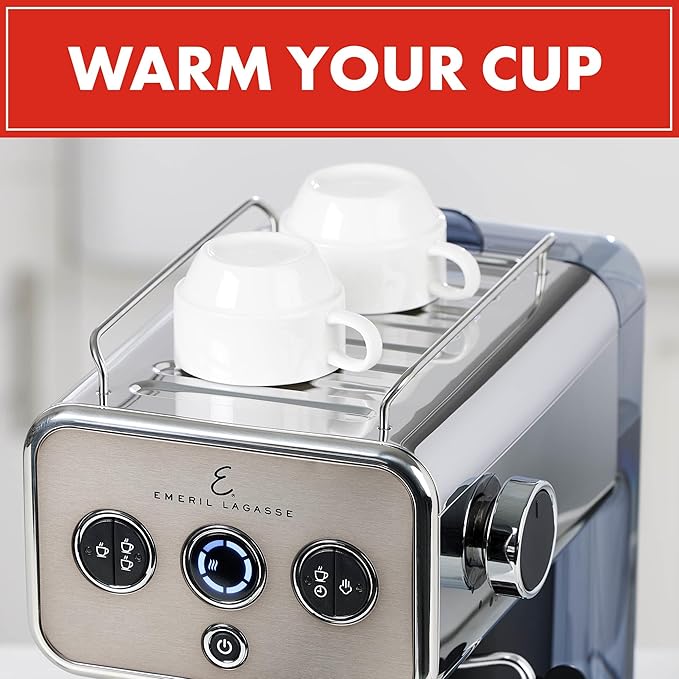 Emeril Lagasse Semi-Automatic 15-Bar Pro Espresso Machine with Milk Frother Steam Wand, Stainless Steel Finish, Double Shot, 37oz Removable Water Tank, Auto Shut-Off, 1350W