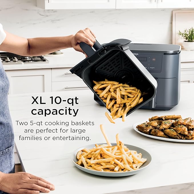 Ninja Air Fryer, Thermometer, Roast, Bake, Air Fry, Crisps, Broil, Reheats, Keep Warm, 10-in-1, Fries, Frozen Food, Veggies, and Meat, Quick Meals, Healthy Meals, Less Oil, 10 QT, GREY, DZ550GY