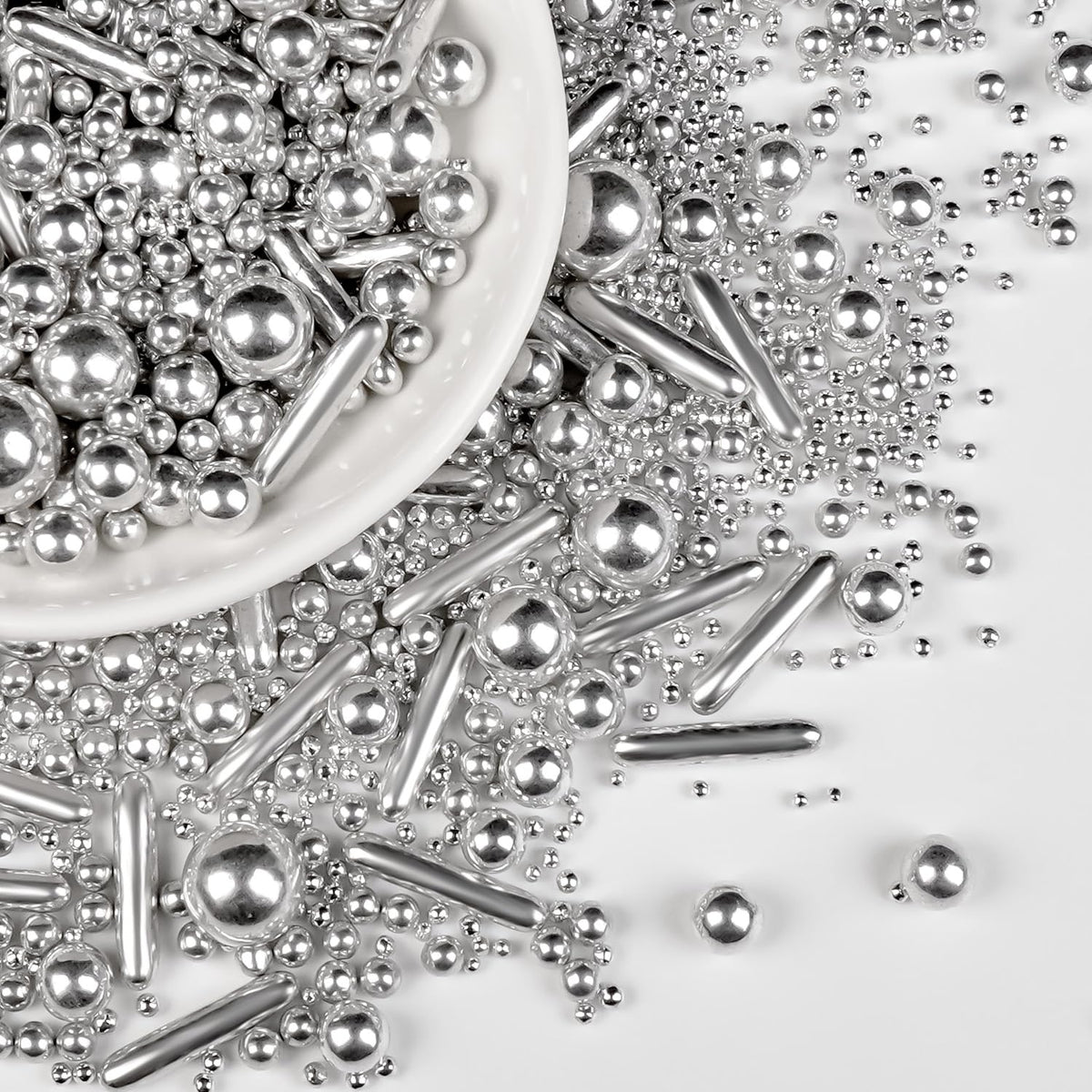 Silver Pearl Rods Sprinkles, Edible Sugar Candy Mix Size, 150g/5.29oz, Baking Cake Decoration, Food Grade, Cake Toppers, Easter, Celebration, Wedding Party Supplies