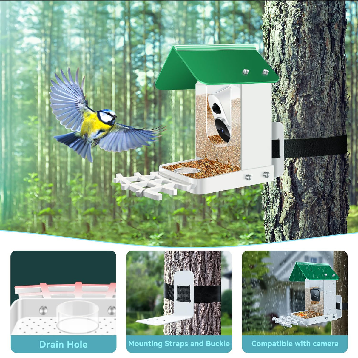 runofast Bird feeders for Outdoors Compatible with Blink,Wyze and Other Smart Camera for Bird Watching with Your Security Cam,Gift for Bird Lover-(Camera NOT Included)