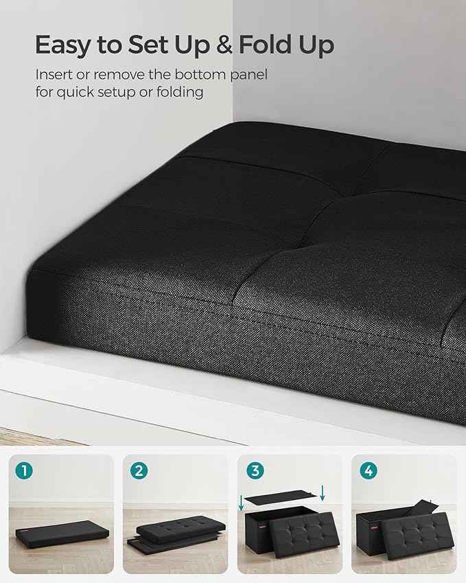 SONGMICS Mazie Collection - 30 Inches Folding Storage Ottoman Bench, Ottoman Foot Rest, End of Bed Bench, Storage Chest, Load 660 lb, for Living Room, Bedroom, Entryway, Ink Black ULSF047B01