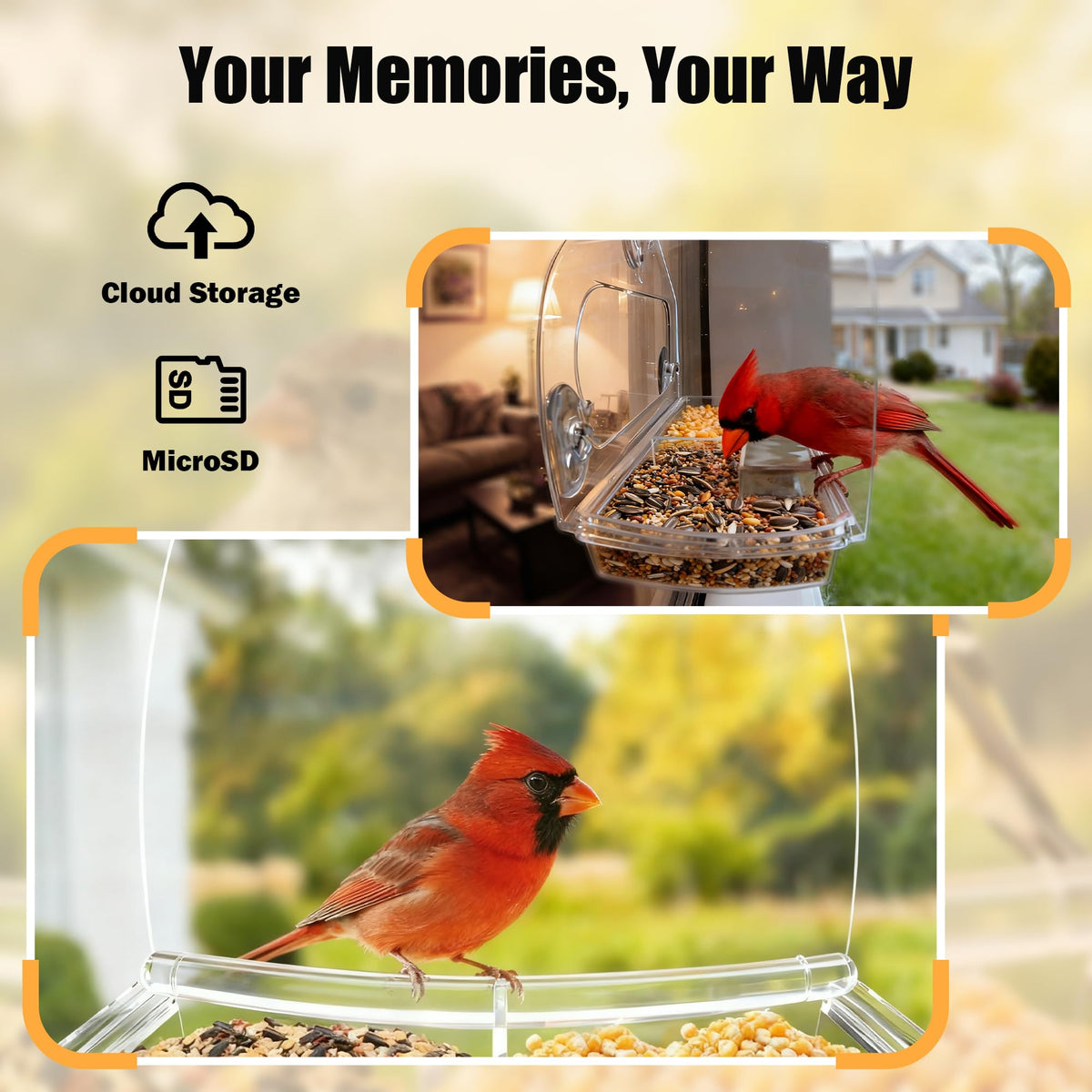 Window Bird Feeder with Strong Suction Cups & Smart Waterproof Bird Camera