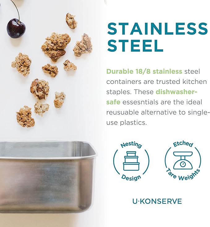 U Konserve Stainless Steel Rectangle Food Storage Bento Box Container, Leak Proof Silicone Lid Dishwasher Safe - Plastic Free, (45oz Island Teal)