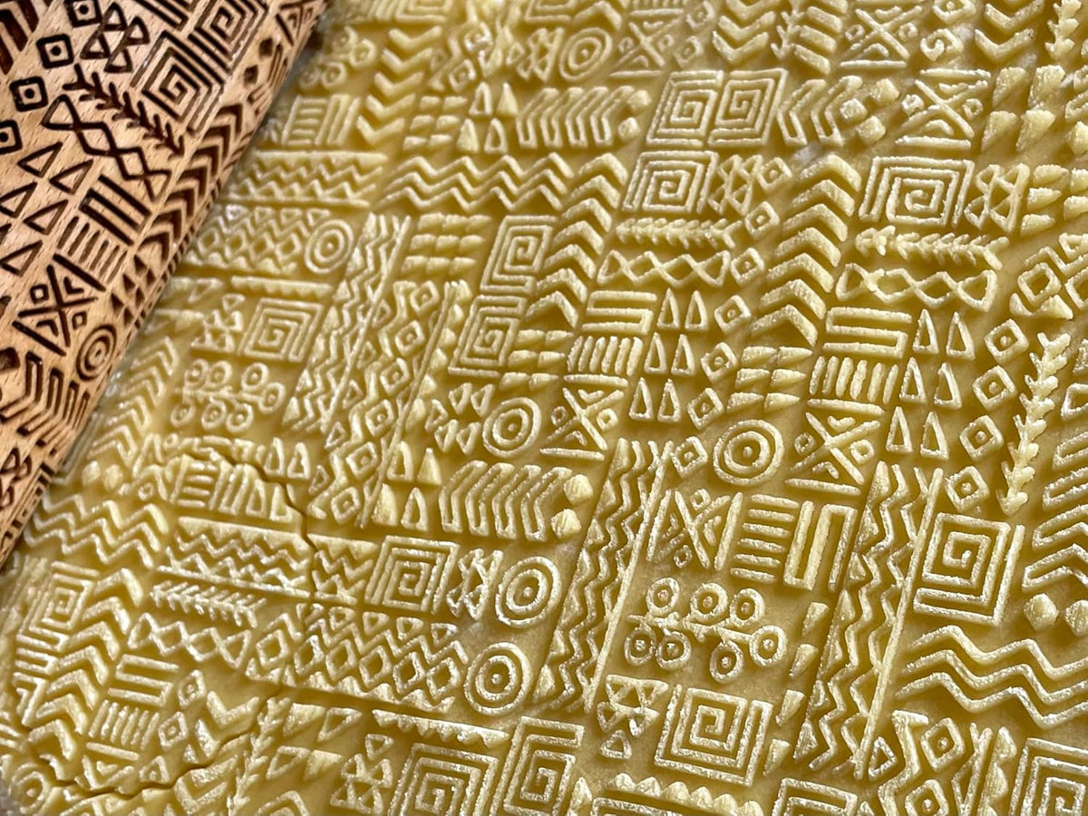 TRIBAL Embossing Rolling Pin. Laser Engraved Dough Roller for Embossed Cookies or Pottery by Algis Crafts