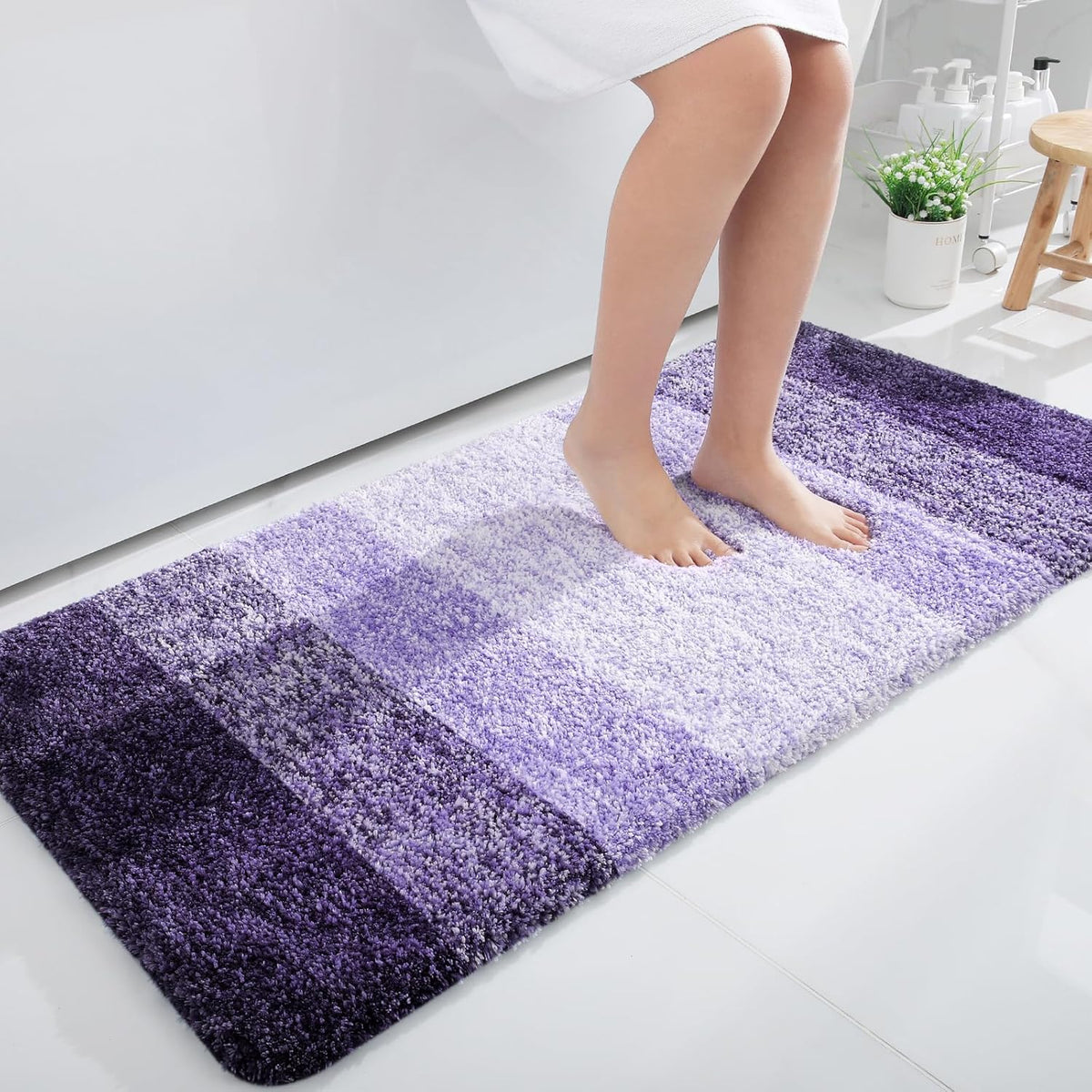 OLANLY Bathroom Runner Rugs 47x24, Extra Soft Absorbent Microfiber Bath Rugs, Rubber Backing, Quick Dry, Machine Washable Bath Mats for Bathroom Floor, Tub and Shower, Home Decor Accessories, Violet