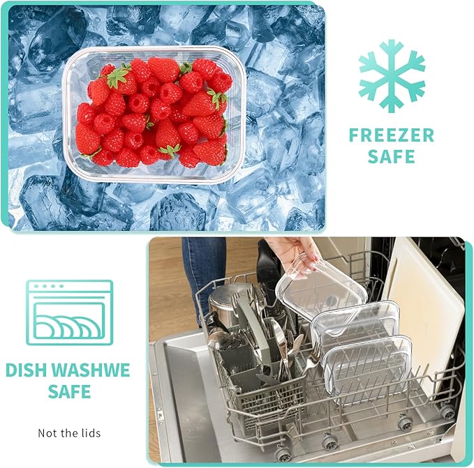Skroam 10-Pack Glass Meal Prep Containers, Food Storage Containers with Snap Locking Lids, Airtight Bento Boxes for Microwave, Oven, Freezer and Dishwasher