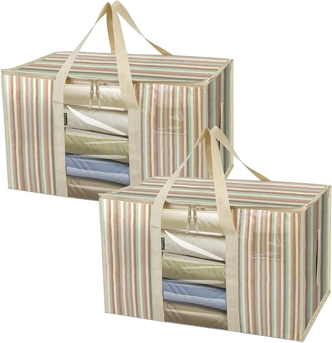 BALEINE 2-Pack Oversized Moving Bags with Reinforced Handles, Heavy-Duty Storage Tote Moving Supplies for Packaging, Camping (Color Stripe, 2-Pack)