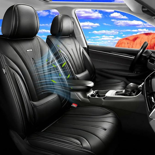 Car Seat Covers for Select Honda Fit 2007-2020, Premium Full Coverage Leather, Airbag Compatible & Scratch-Resistant, Waterproof & All Weather Breathable Seat Protector, Full Set, Black