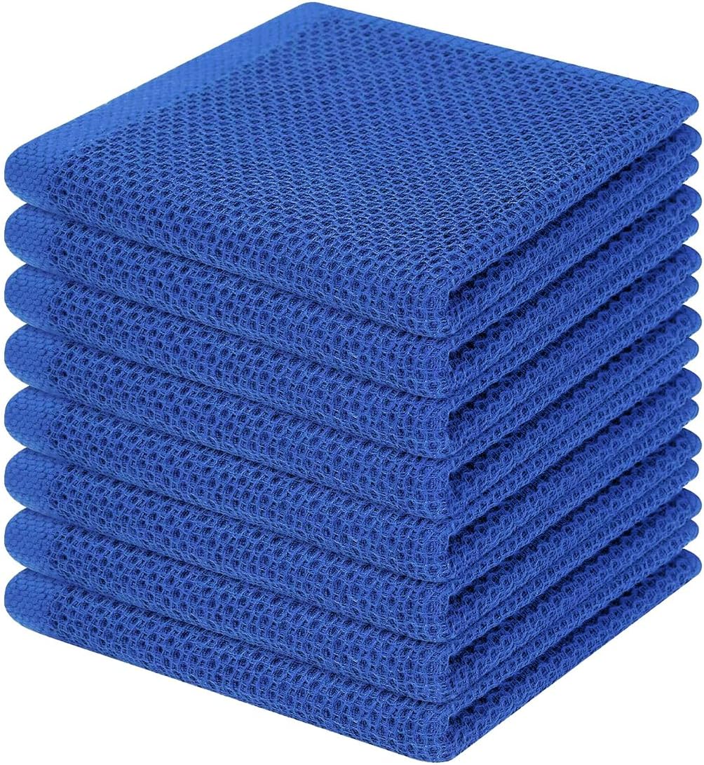Homaxy 100% Cotton Waffle Weave Kitchen Dish Cloths, Ultra Soft Absorbent Quick Drying Dish Towels, 12 x 12 Inches, 8-Pack, Blueberry