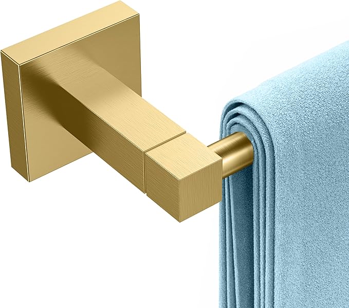 RUACQ Gold Towel Bar 18 inch, 304 Stainless Steel Towel Racks for Bathroom Wall Mounted, Heavy Duty Bath Towel Rod with Square Base(Brushed Gold)