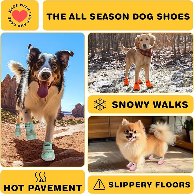 Hcpet Dog Shoes for Large Dogs, Waterproof Dog Booties for Small Medium Dogs, Anti-Slip Dog Boots & Paw Protectors for Hot Pavement Winter Snow Hiking with Reflective Straps Black Size 3