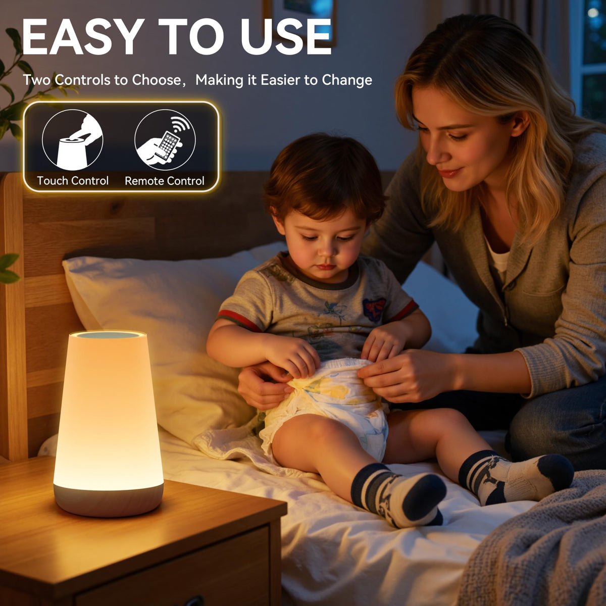 Auxmir Rechargeable Night Light, Touch Table Lamp with Remote, Dark Brown