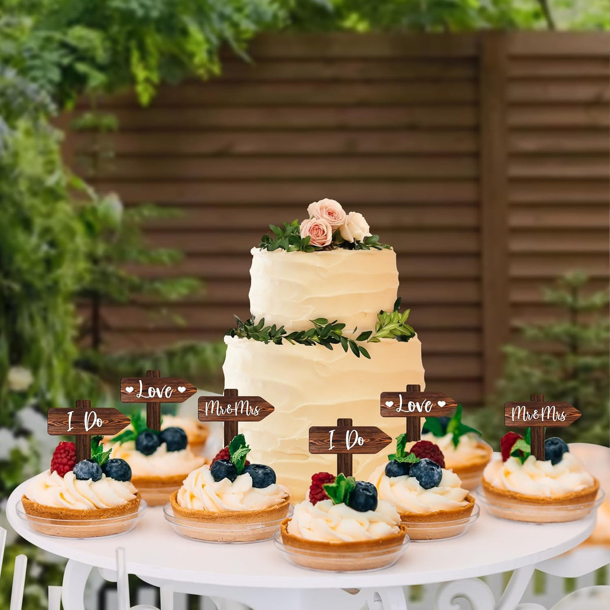 12 PCS Wedding Cupcake Toppers in Wood Rustic Wedding Cake Decoration