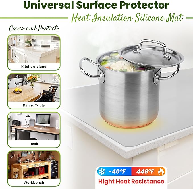 Premium Silicone Mat 25" x 17" Cooking Mat Thick Heat Resistant, Kitchen Counter Mat Waterproof - Coffee Machine, Glass Top Stove Cover Countertop Protector for Air Fryer, Baking mat (Light Grey)