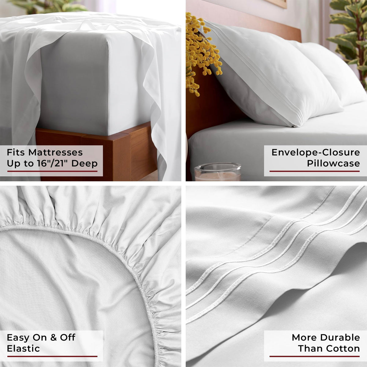 Mellanni Iconic 4-Piece, Ultra Soft Sheet Set (Queen, White)