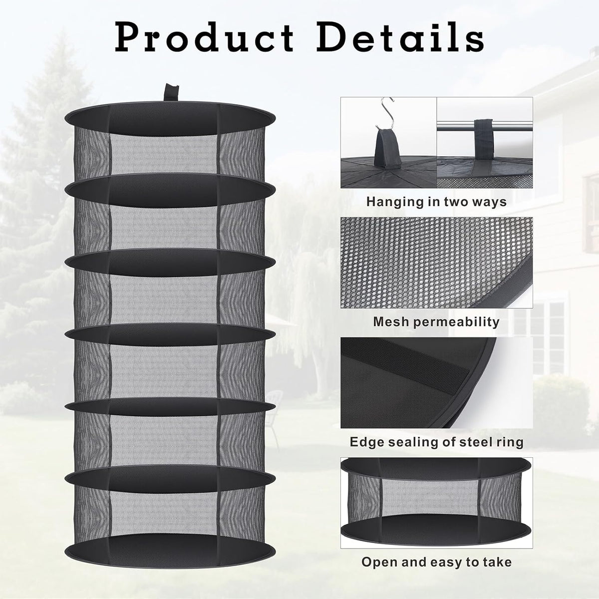 Herb Drying Rack Hanging Collapsible Drying Net for Garden Hydroponic Plant, Flowers, Herbs,Dry Mesh Folding Dryer (8 Layer)