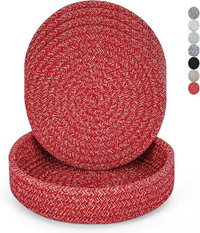 Trivets for Hot Dishes, Pots and Pans, Hot Pads with Storage Basket, Pot Holders for Kitchen, Heat Resistant Mat Protect Counter Home Essentials, Farmhouse Decor (Red 4 PCS)
